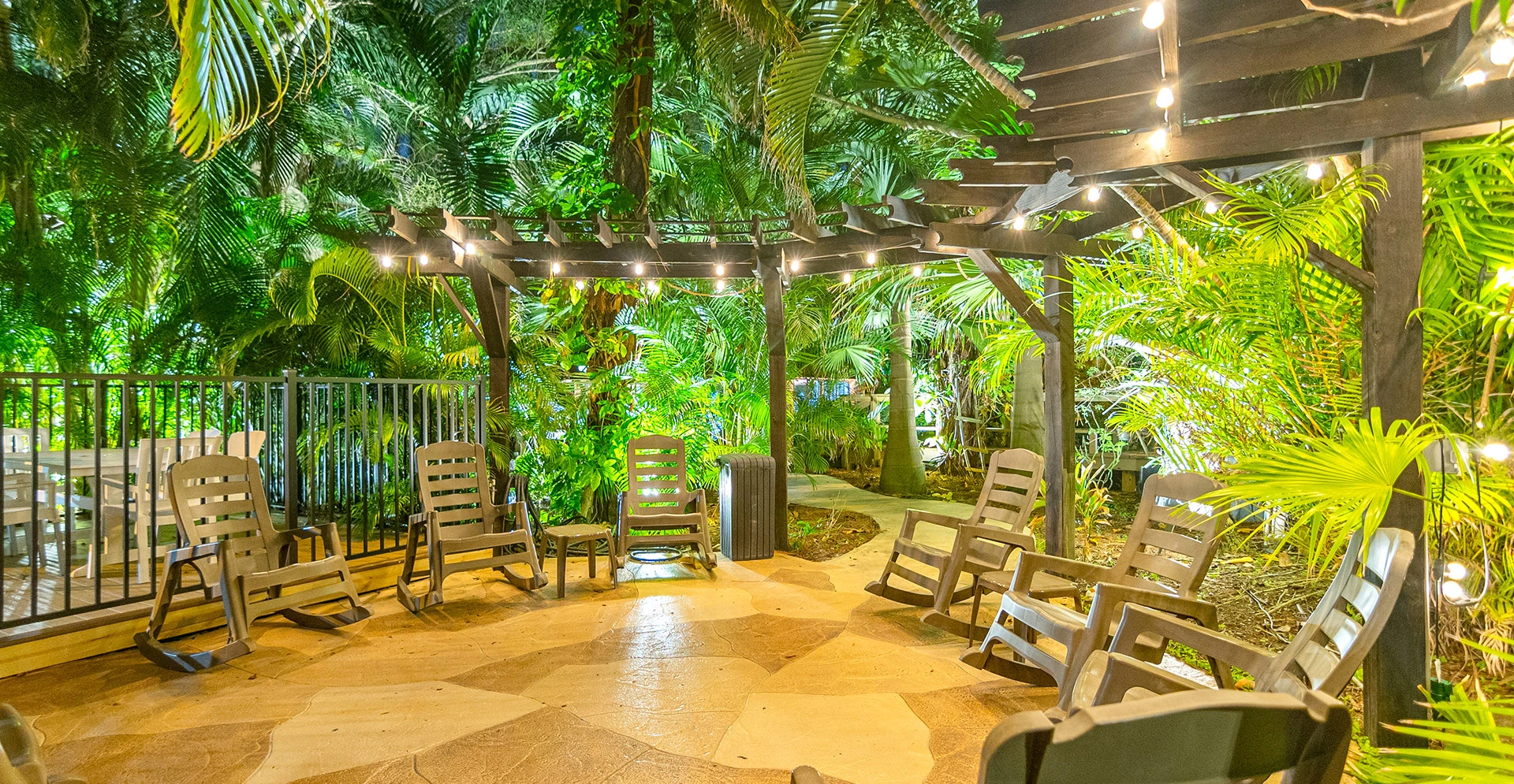 Garden Courtyard in Evening with Lights