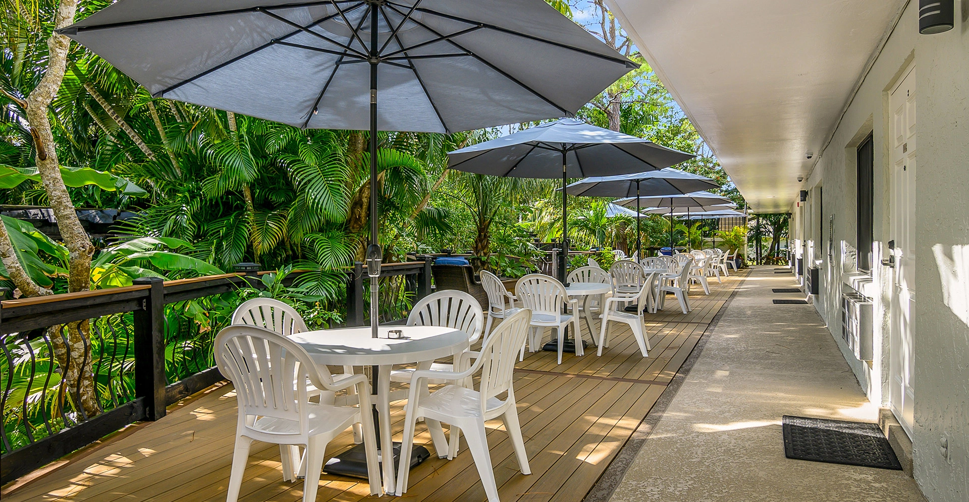 Shaded Seated Area Outside Rooms